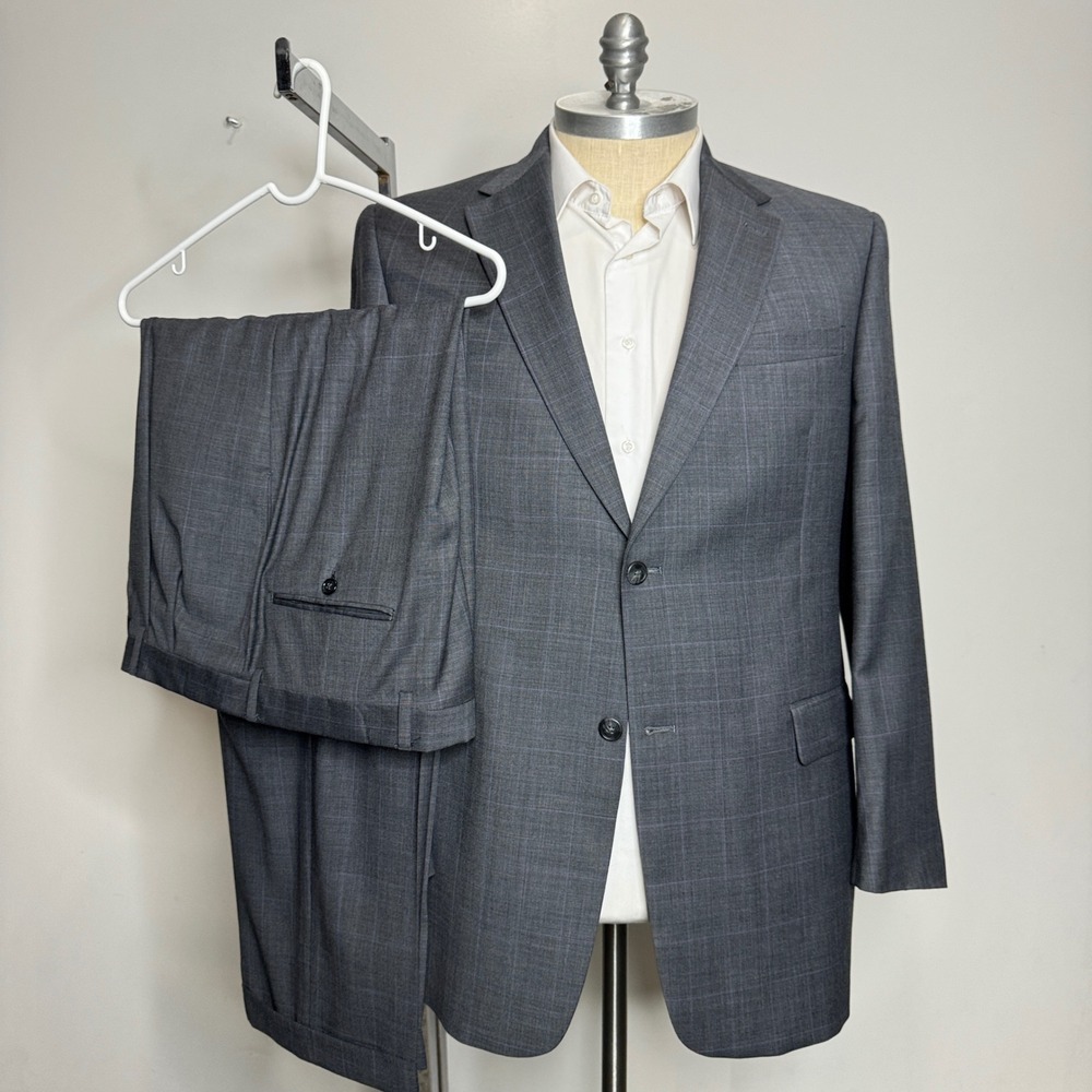 Graham & Gunn Gray Plaid Check Two-Piece Suit Modern Fit 44L 36W